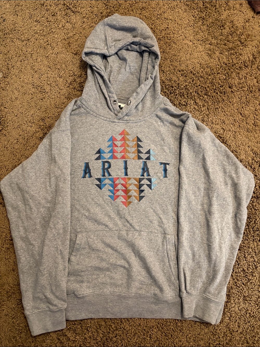Ariat Men's Heather Gray Crewneck Hoodie with Multicolor Geometric Logo